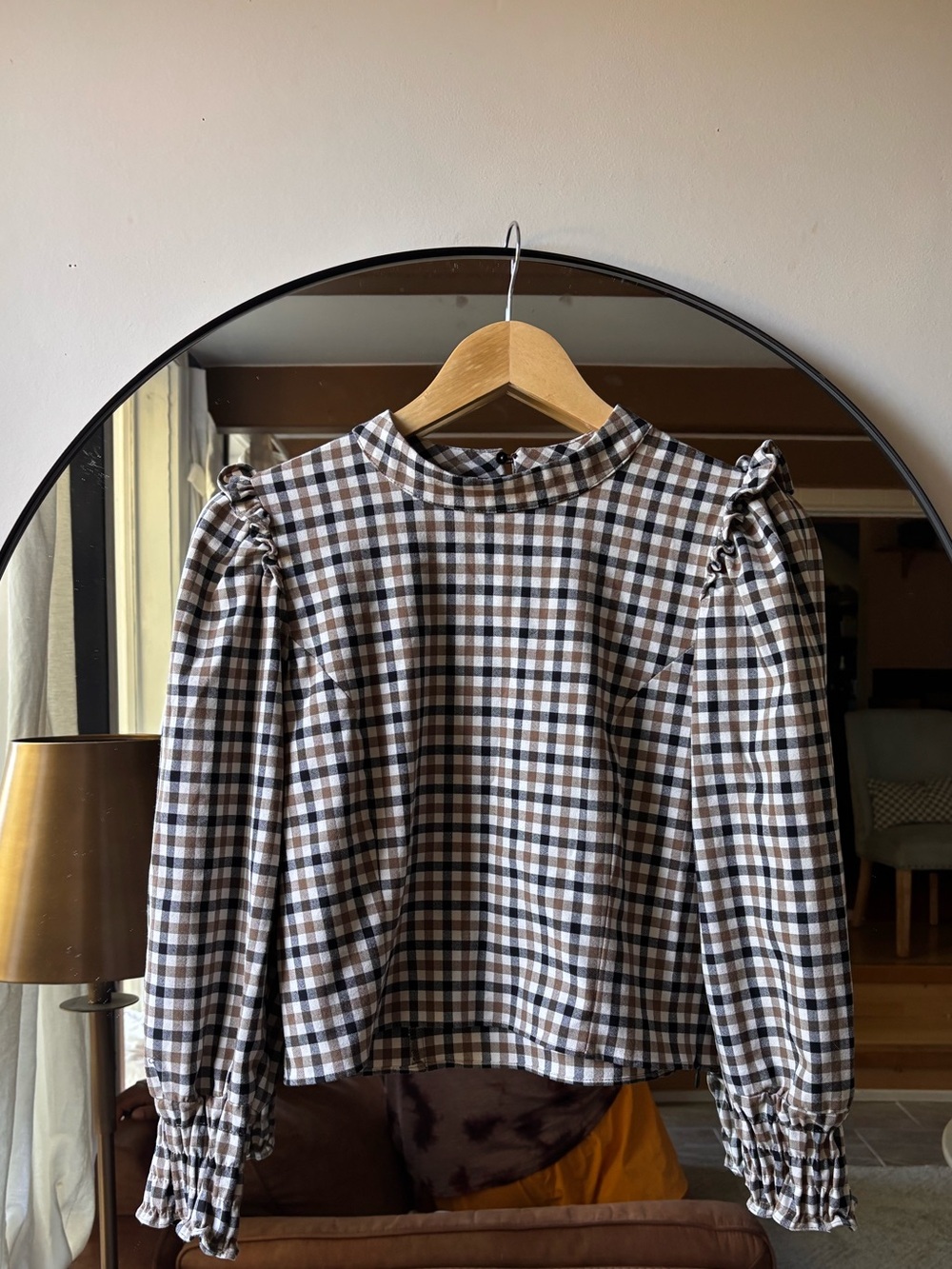 ZARA | baby doll ruffle sleeve gingham top | size large